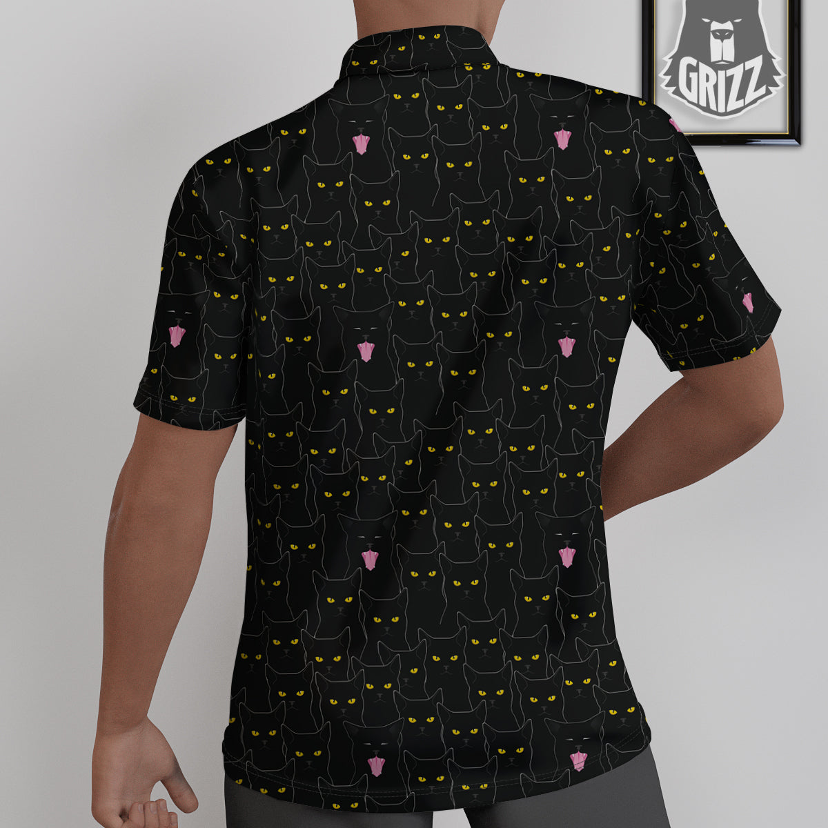 Black Cats Eyes Yellow Print Pattern Untucked Shirts-grizzshop