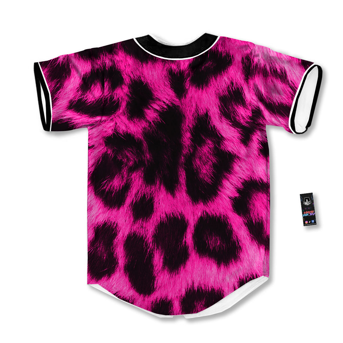 Black Cheetah And Hot Pink Print Baseball Jersey-grizzshop