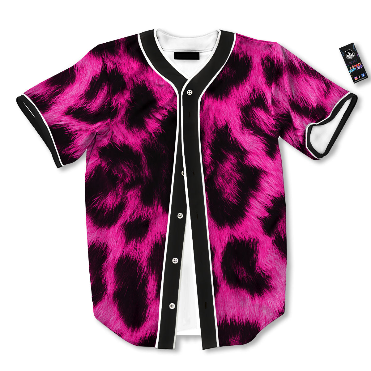 Black Cheetah And Hot Pink Print Baseball Jersey-grizzshop