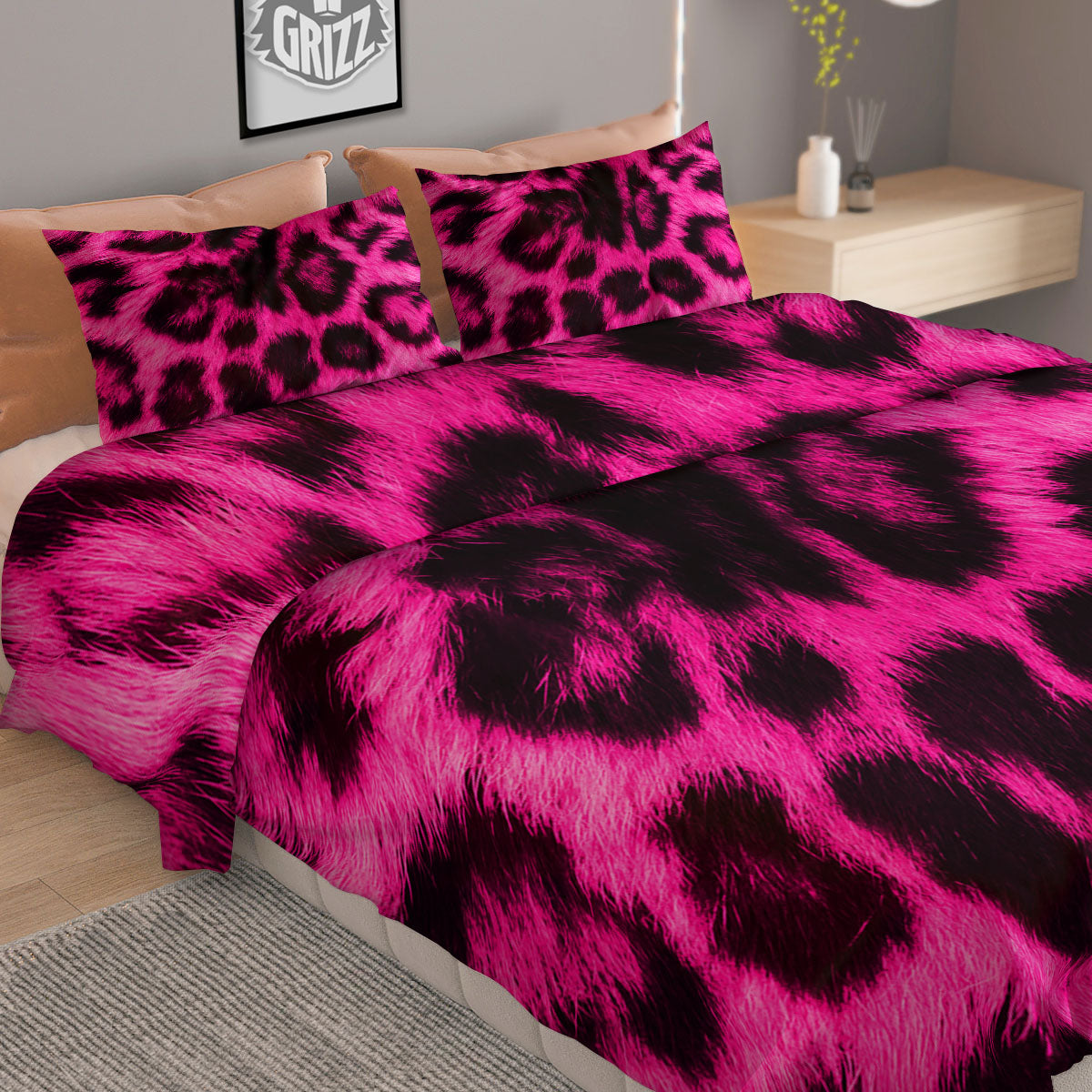 Black Cheetah And Hot Pink Print Duvet Cover Bedding Set