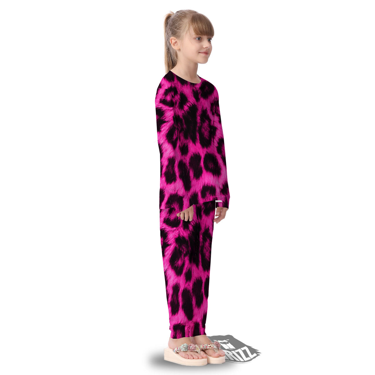 Black Cheetah And Hot Pink Print Kid's Pajamas-grizzshop