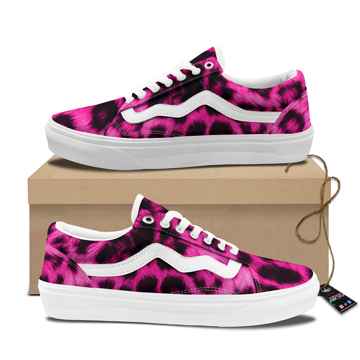 Black Cheetah And Hot Pink Print Skate Shoes-grizzshop