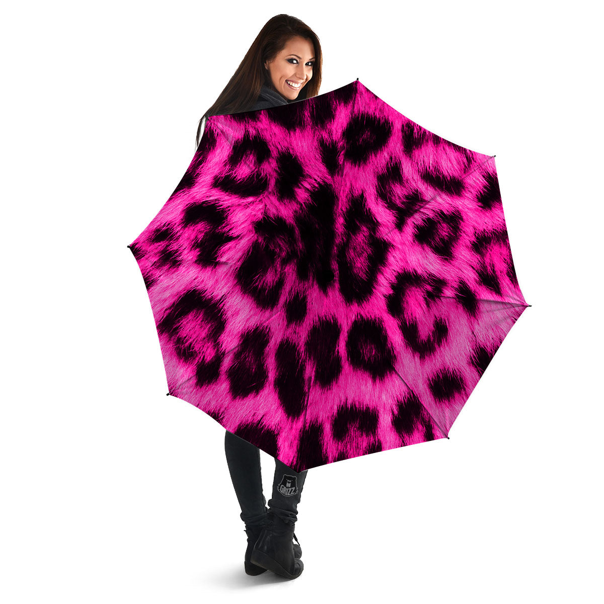 Black Cheetah And Hot Pink Print Umbrella-grizzshop
