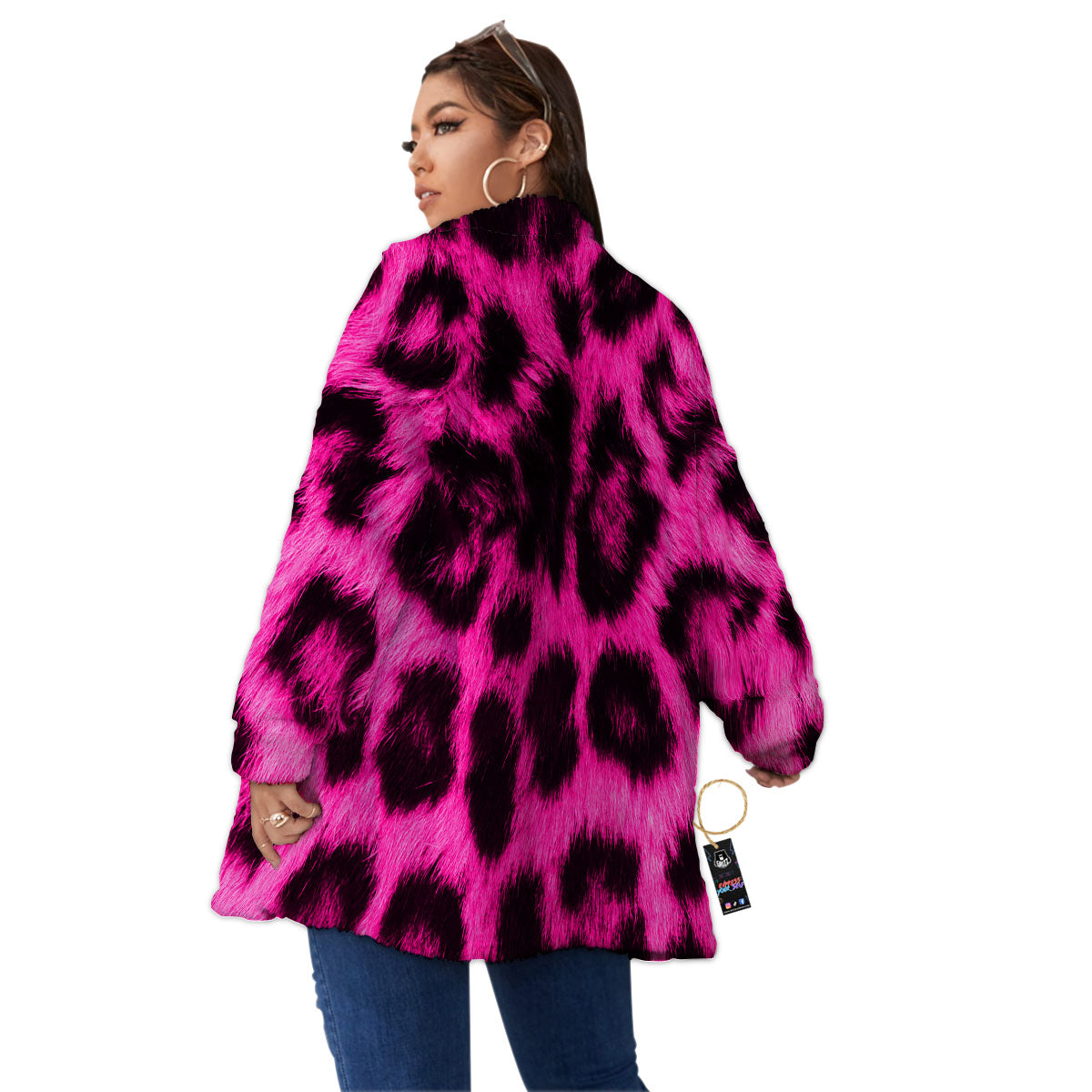 Black Cheetah And Hot Pink Print Women's Sherpa Jacket-grizzshop