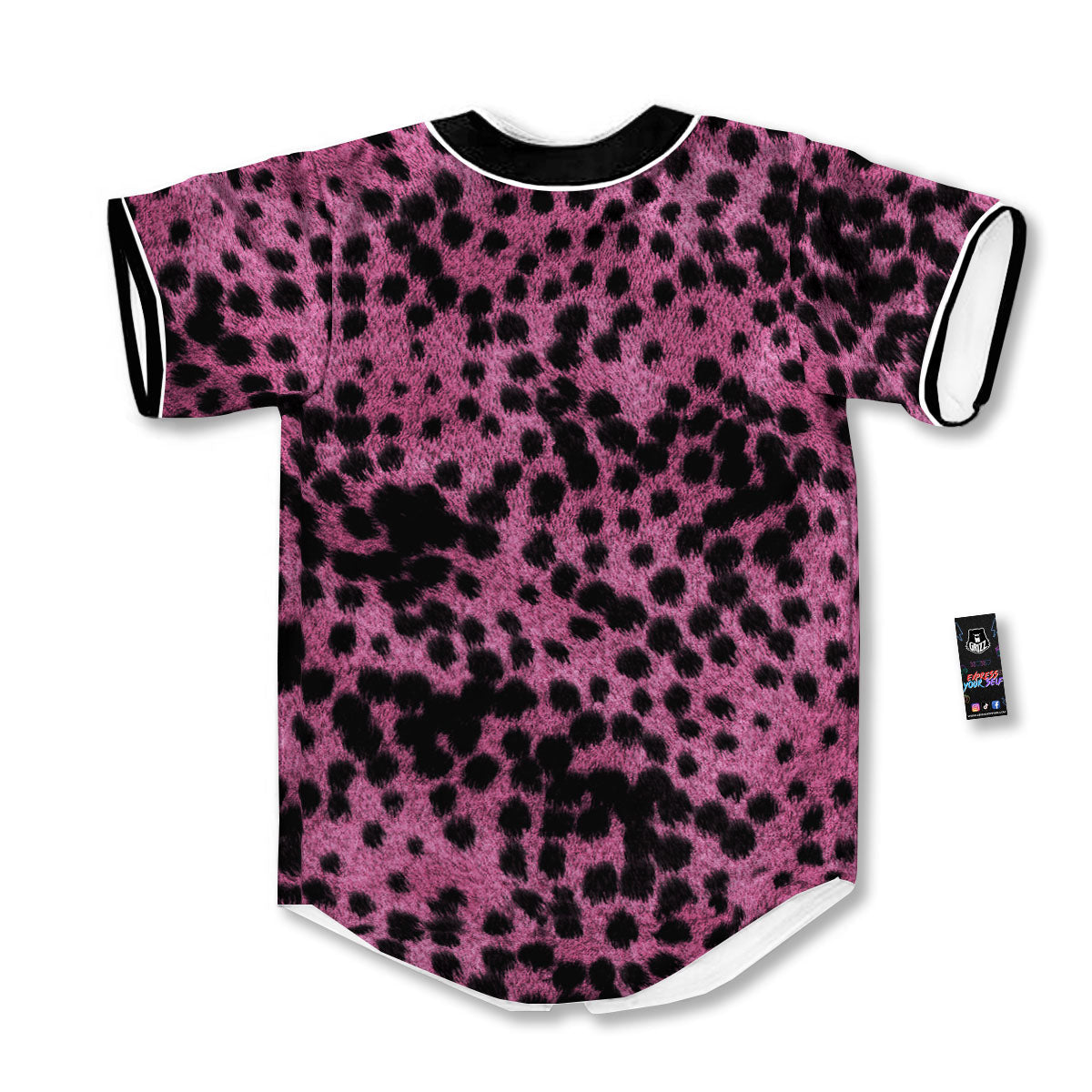 Black Cheetah And Hot Purple Print Baseball Jersey-grizzshop