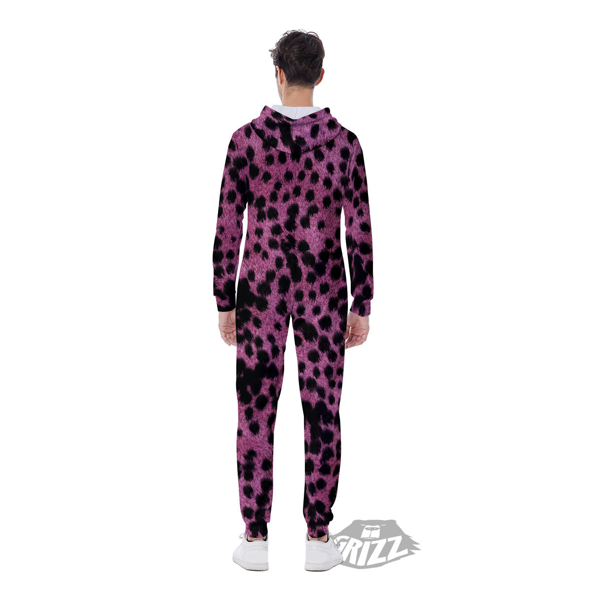 Black Cheetah And Hot Purple Print Men's Jumpsuit-grizzshop