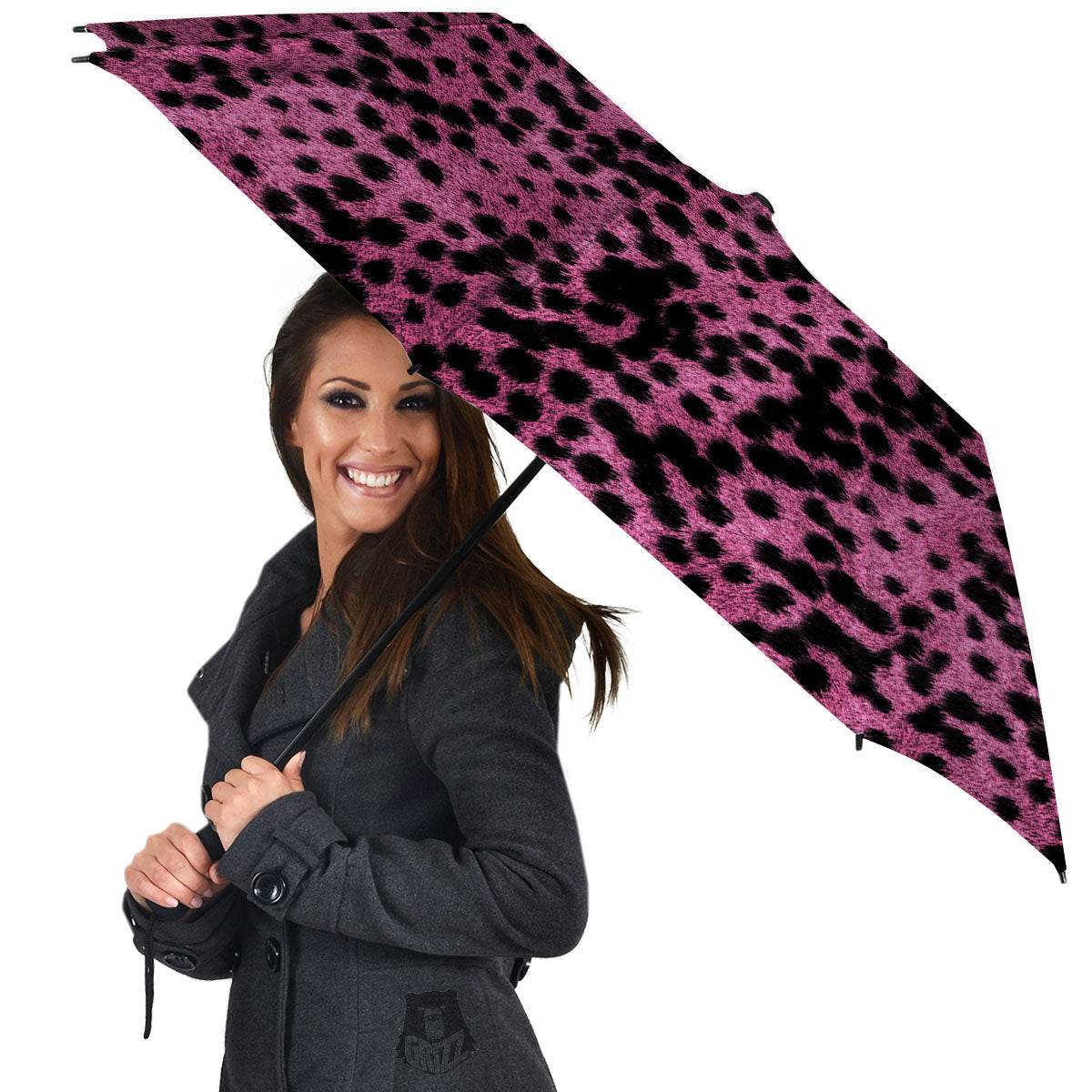 Black Cheetah And Hot Purple Print Umbrella-grizzshop