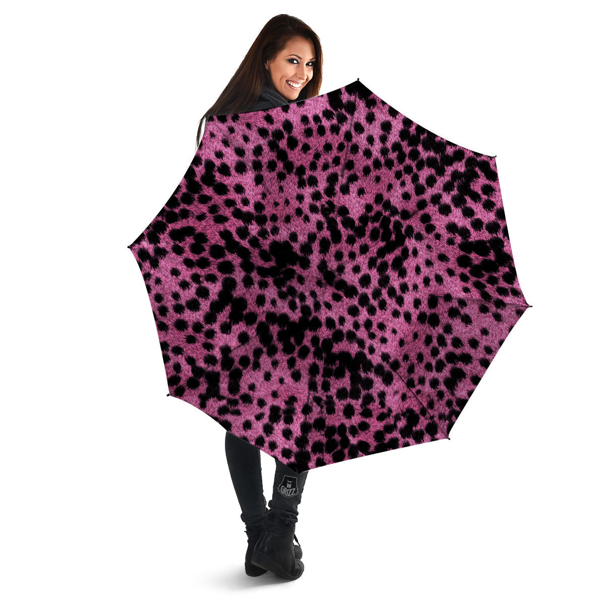 Black Cheetah And Hot Purple Print Umbrella-grizzshop