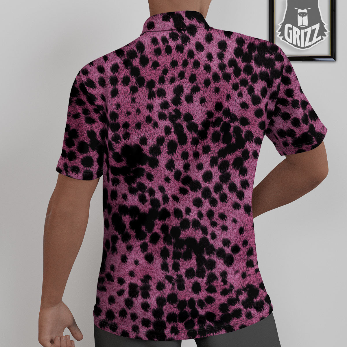 Black Cheetah And Hot Purple Print Untucked Shirts-grizzshop