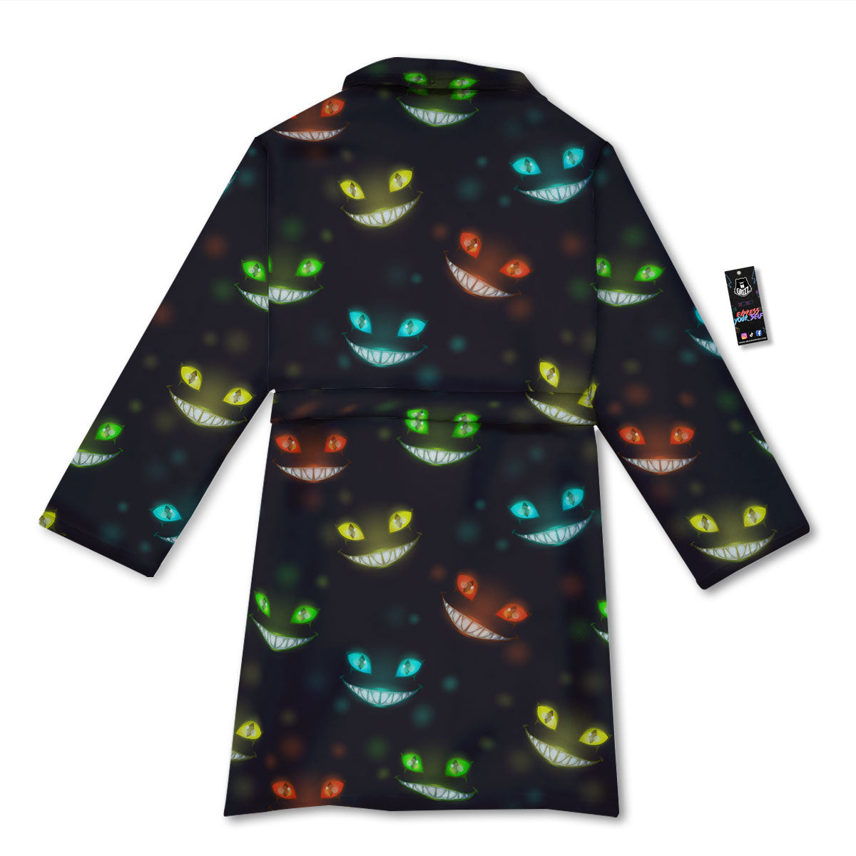 Black Cheshire Cat Print Pattern Bathrobe-grizzshop