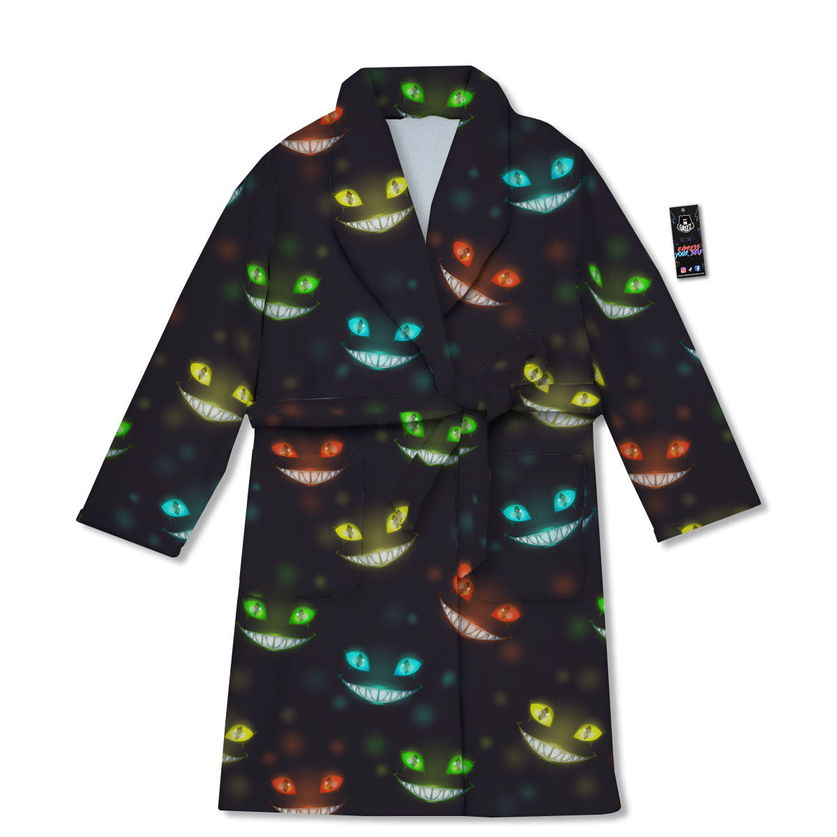 Black Cheshire Cat Print Pattern Bathrobe-grizzshop