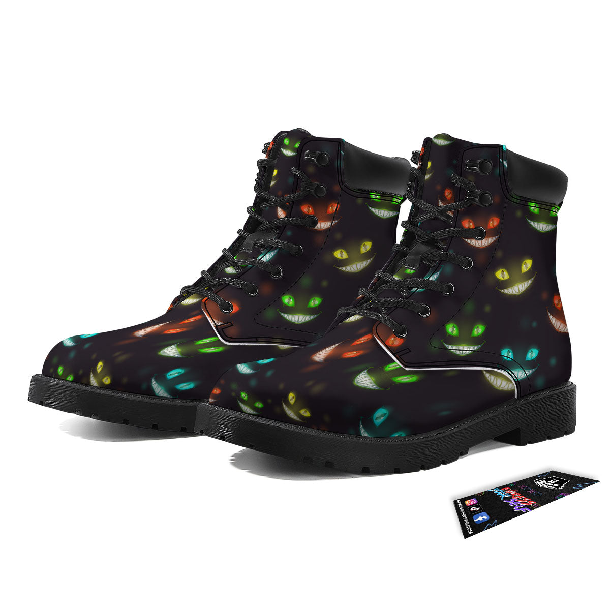 Black Cheshire Cat Print Pattern Boots-grizzshop
