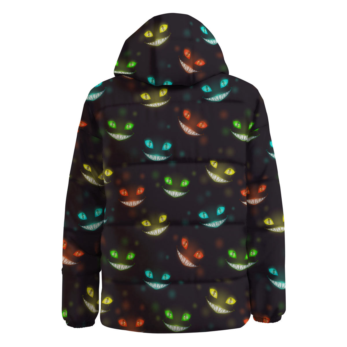 Black Cheshire Cat Print Pattern Down Jacket-grizzshop