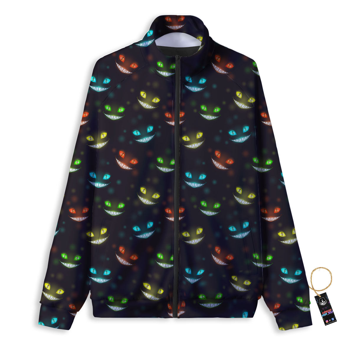 Black Cheshire Cat Print Pattern Track Jacket-grizzshop