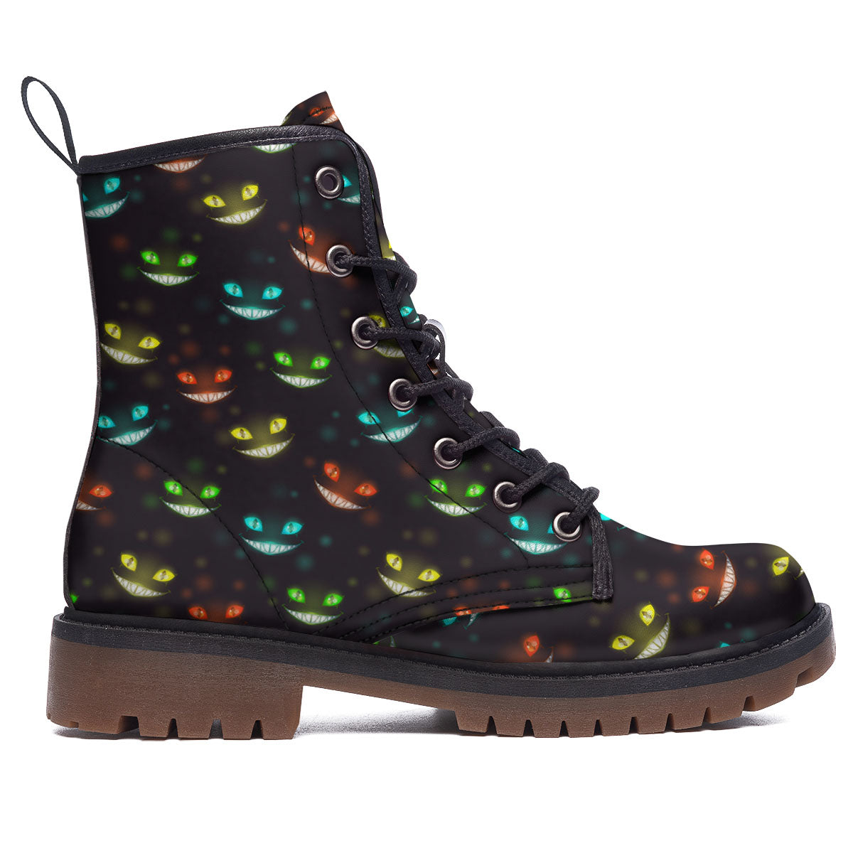 Black Cheshire Cat Print Pattern Work Boots-grizzshop