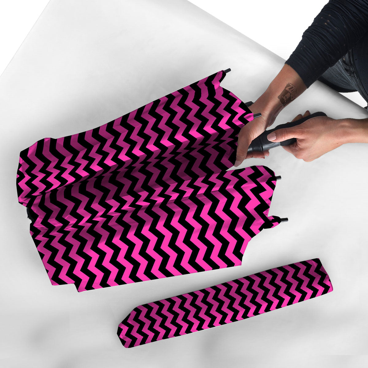 Black Chevron And Hot Pink Print Pattern Umbrella-grizzshop