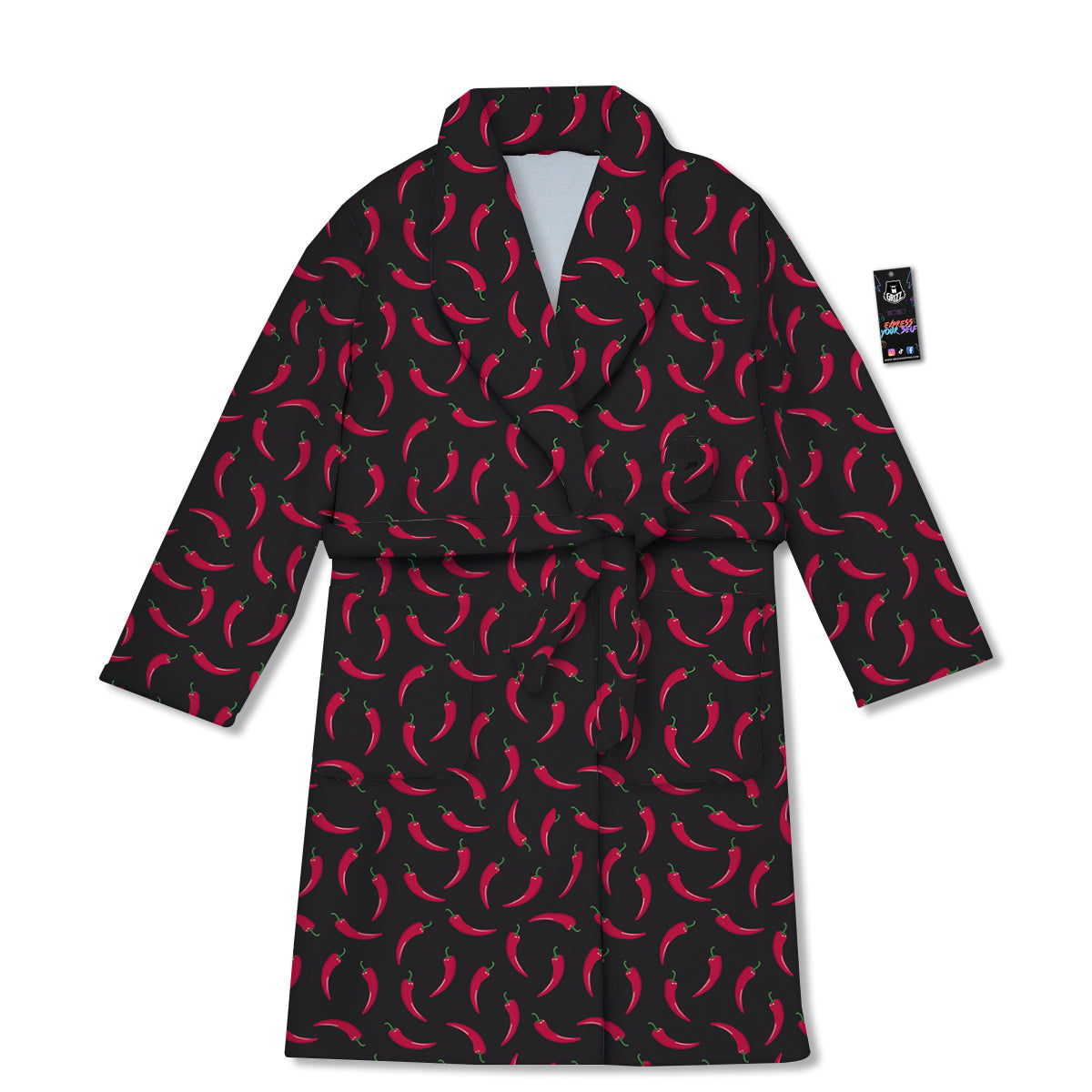 Black Chili Pepper Print Pattern Bathrobe-grizzshop