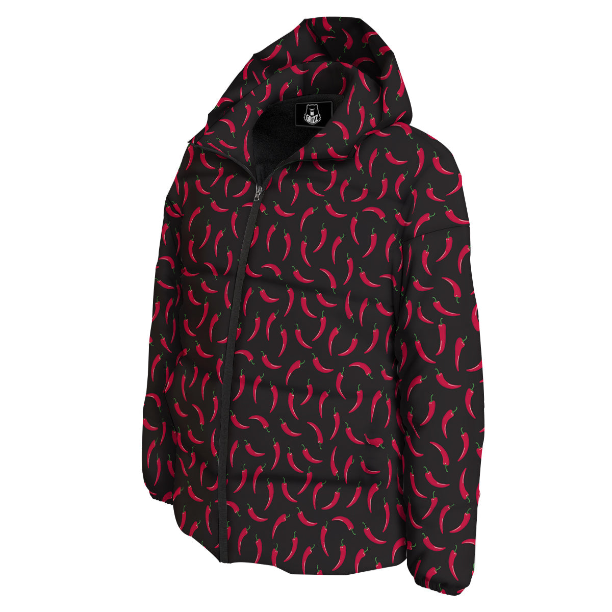 Black Chili Pepper Print Pattern Down Jacket-grizzshop