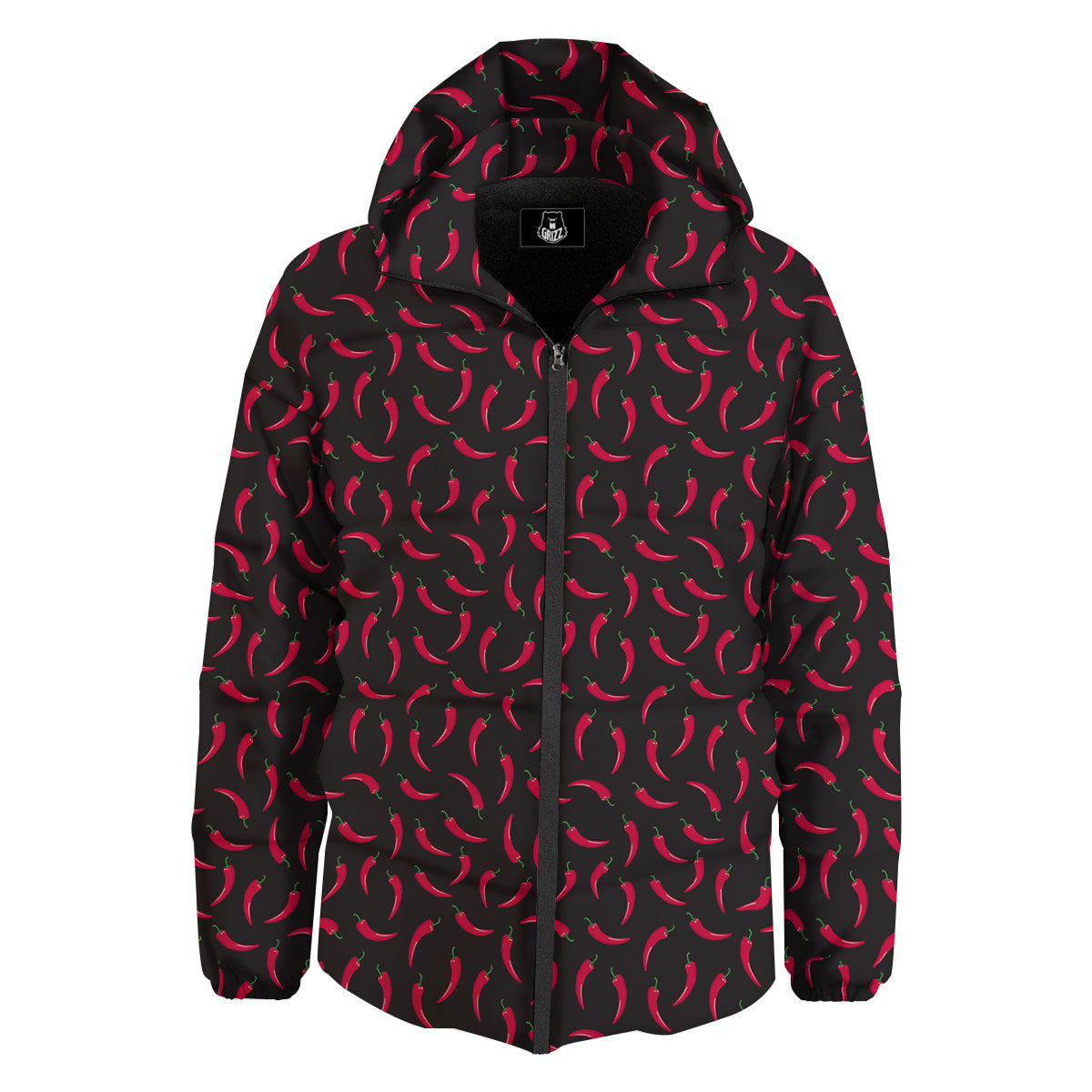 Black Chili Pepper Print Pattern Down Jacket-grizzshop