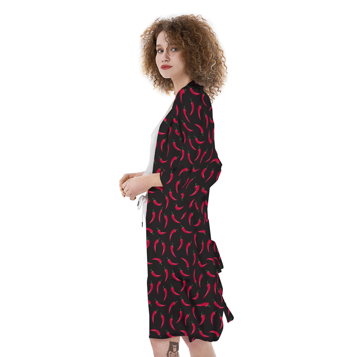 Black Chili Pepper Print Pattern Kimono-grizzshop