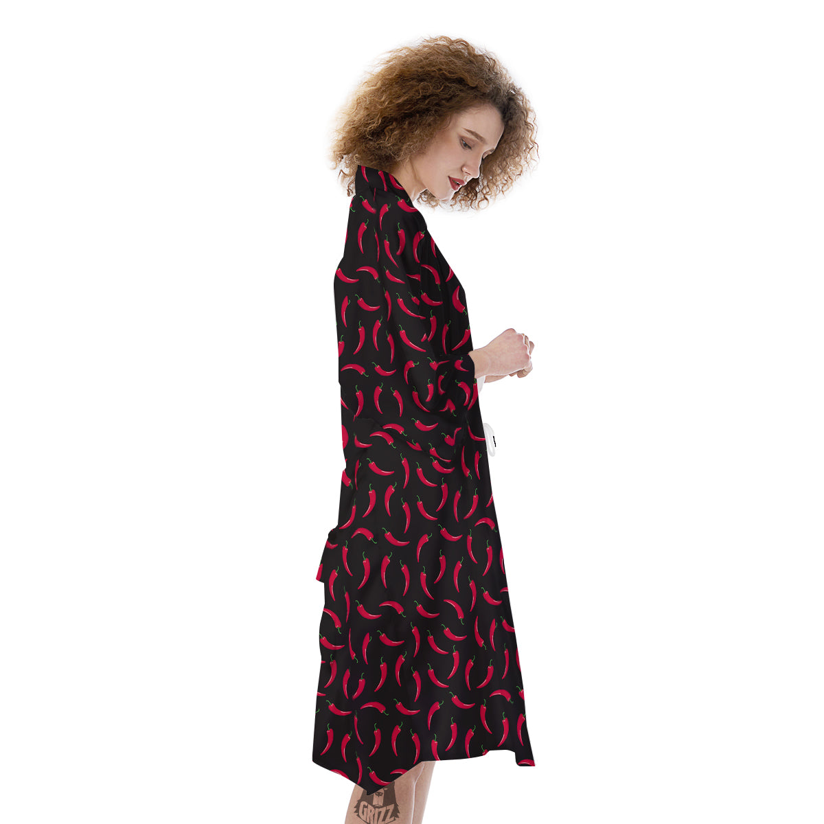 Black Chili Pepper Print Pattern Kimono-grizzshop