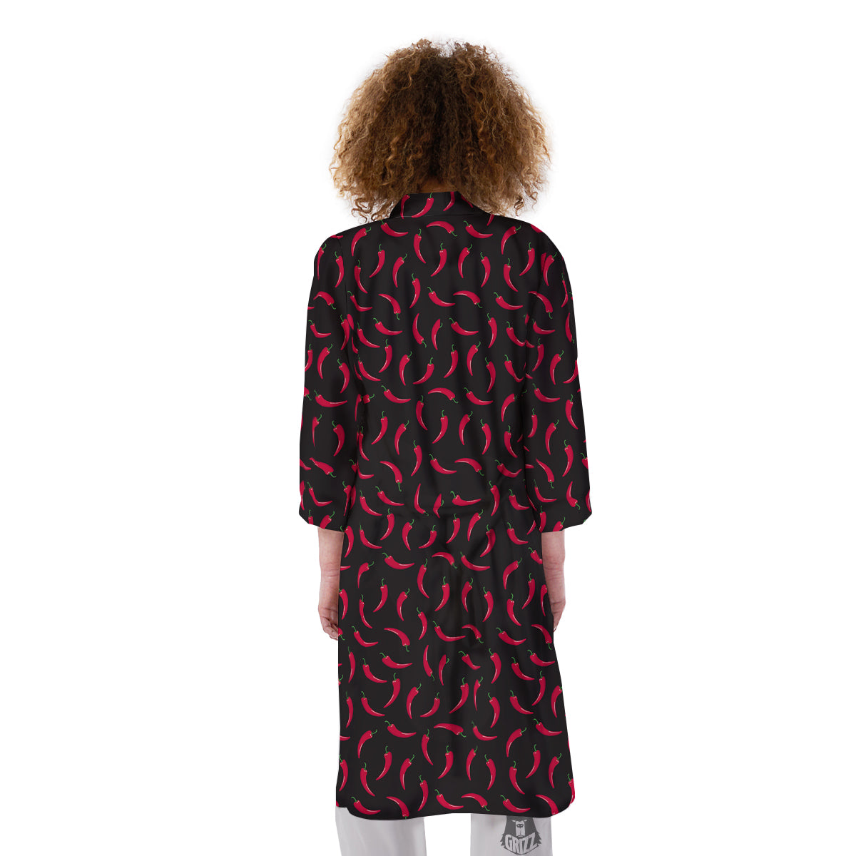 Black Chili Pepper Print Pattern Kimono-grizzshop