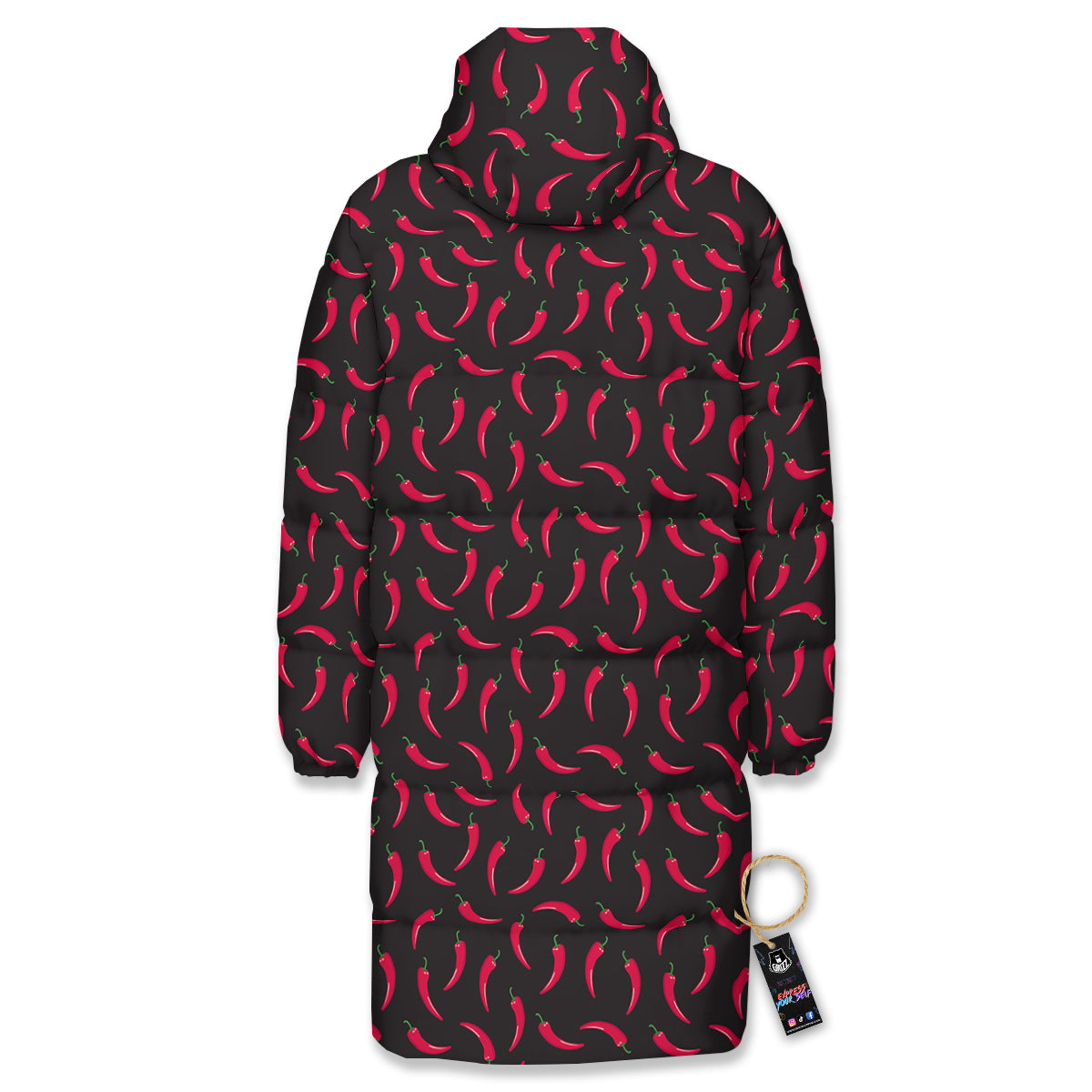 Black Chili Pepper Print Pattern Long Down Jacket-grizzshop