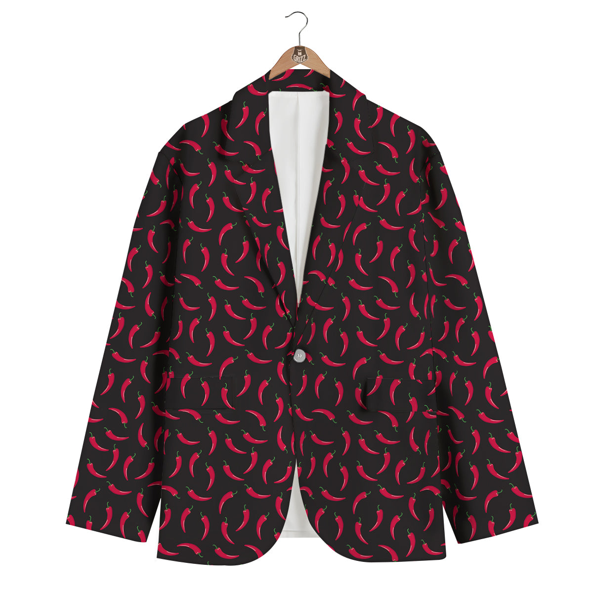Black Chili Pepper Print Pattern Men's Blazer-grizzshop