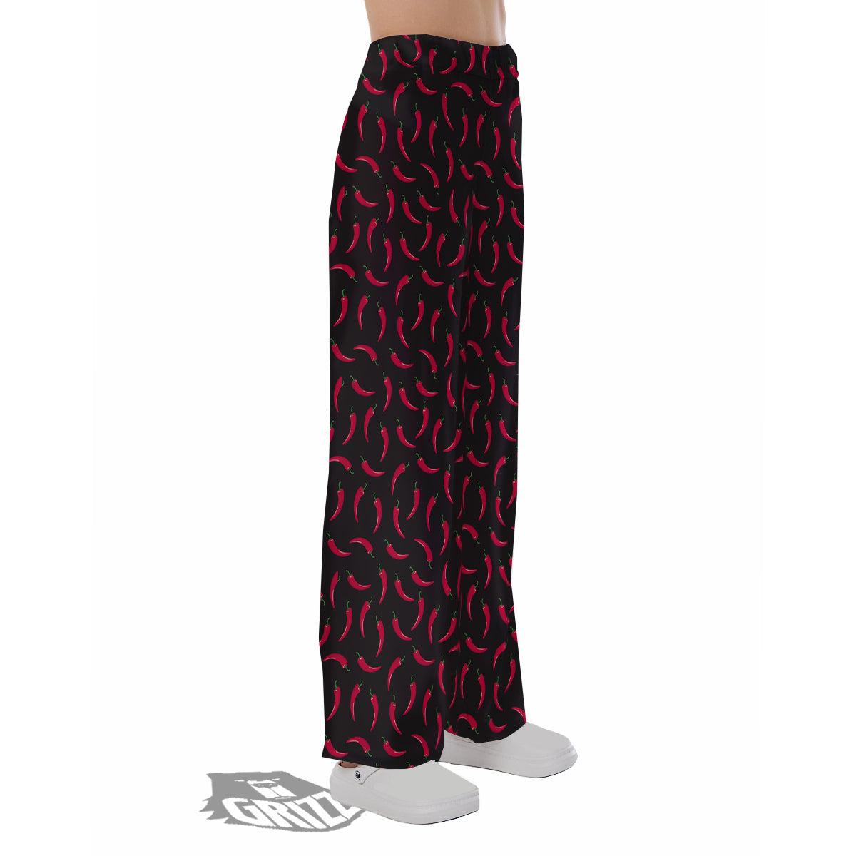 Black Chili Pepper Print Pattern Pajama Pants-grizzshop