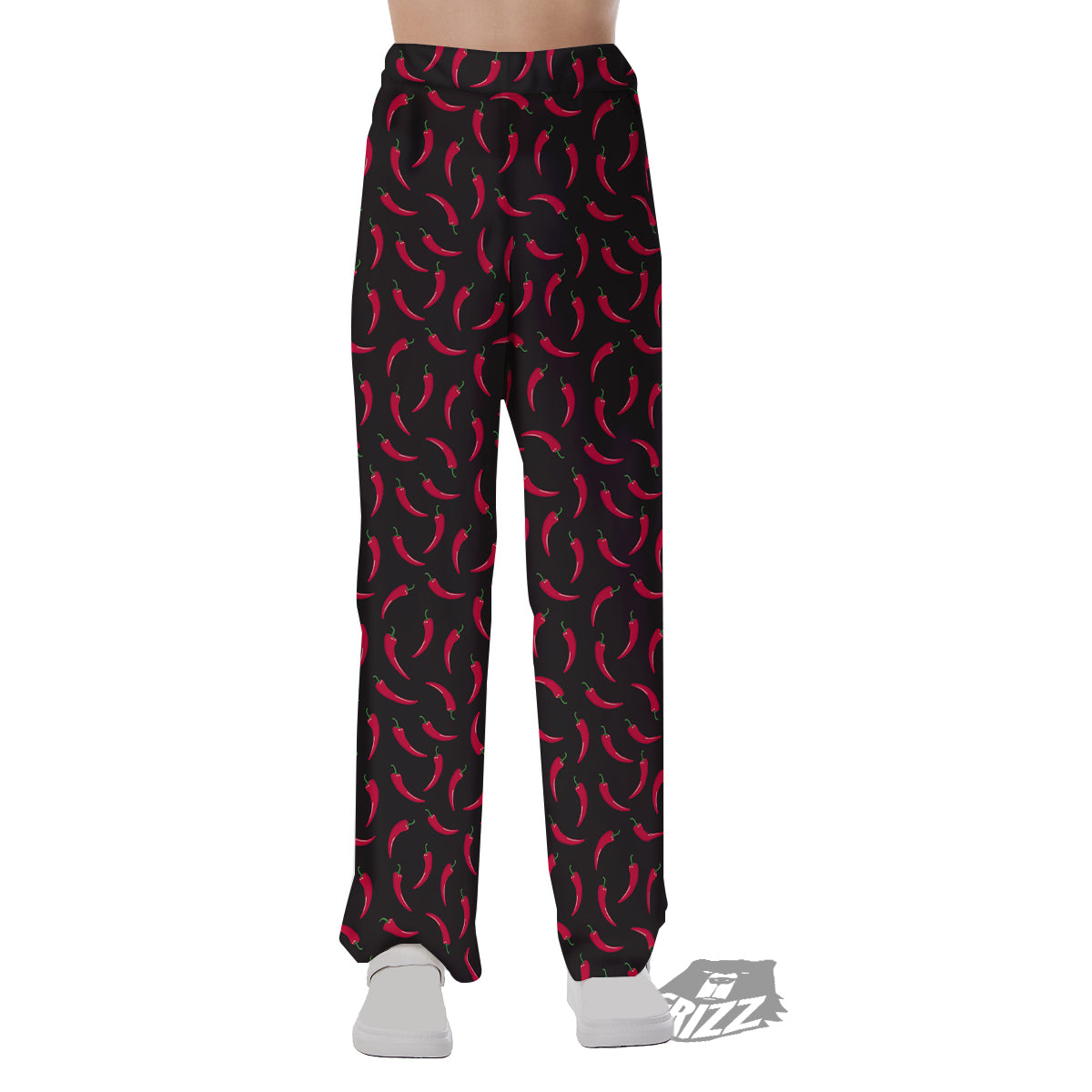 Black Chili Pepper Print Pattern Pajama Pants-grizzshop