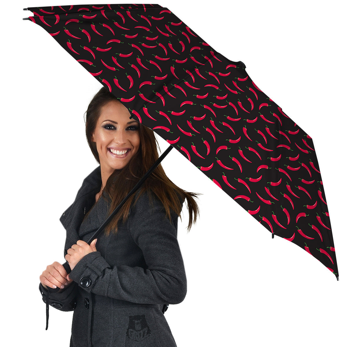 Black Chili Pepper Print Pattern Umbrella-grizzshop