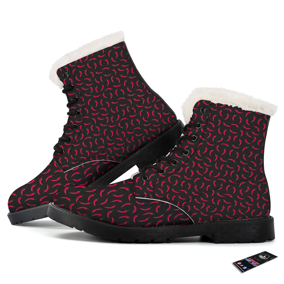Black Chili Pepper Print Pattern Winter Boots-grizzshop
