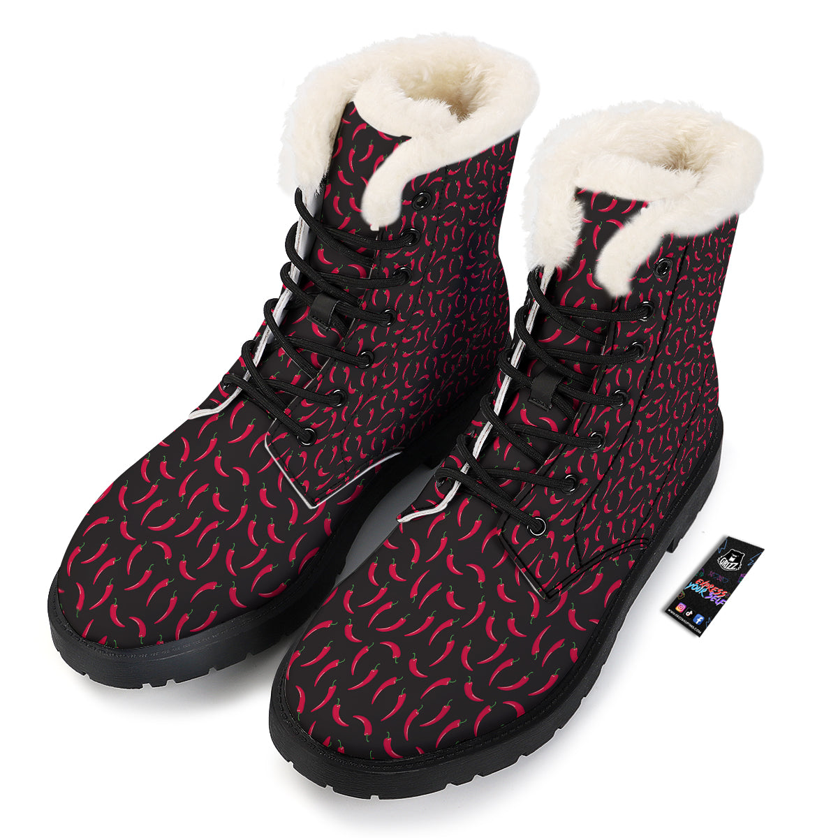 Black Chili Pepper Print Pattern Winter Boots-grizzshop