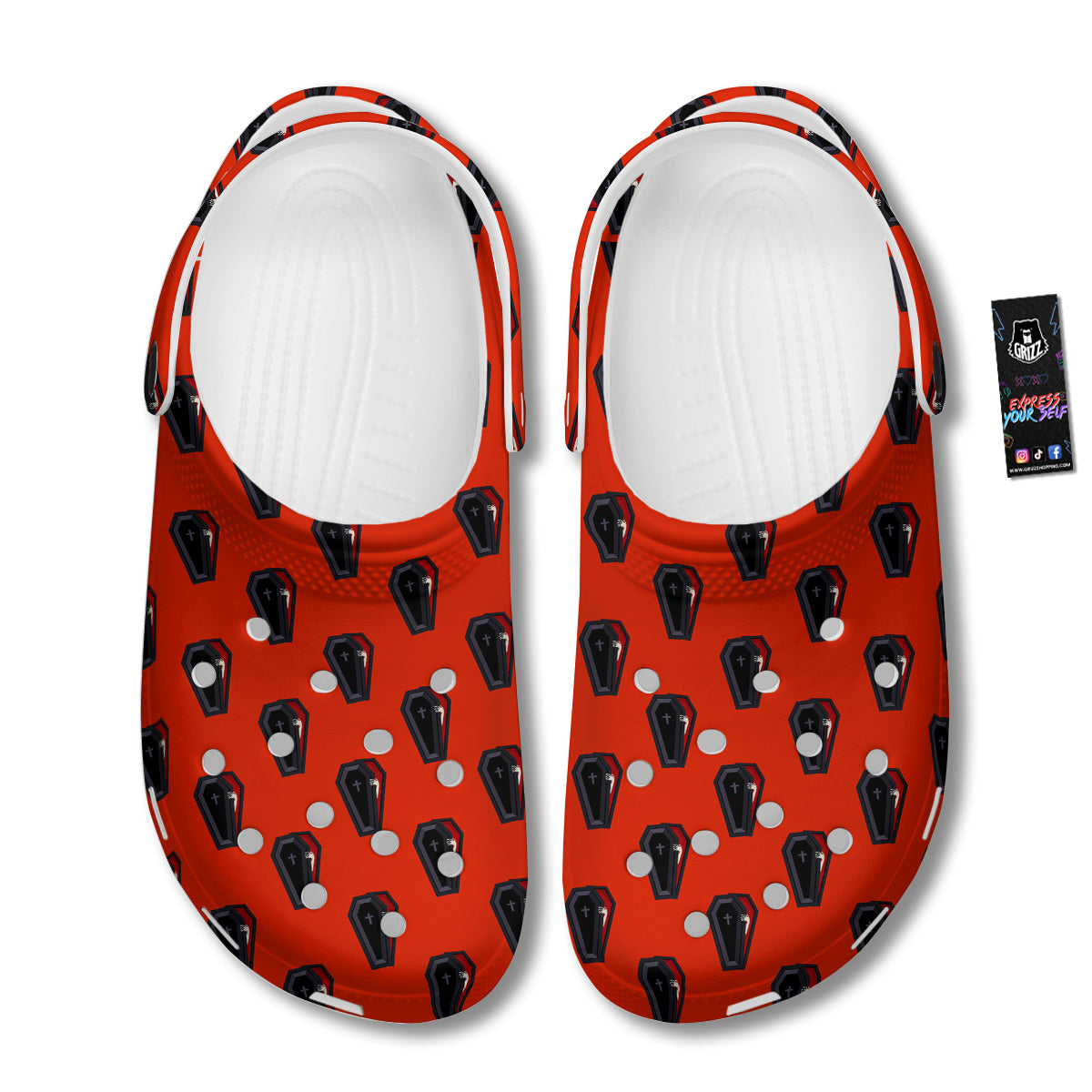 Black Coffin Red Print Pattern Clog-grizzshop