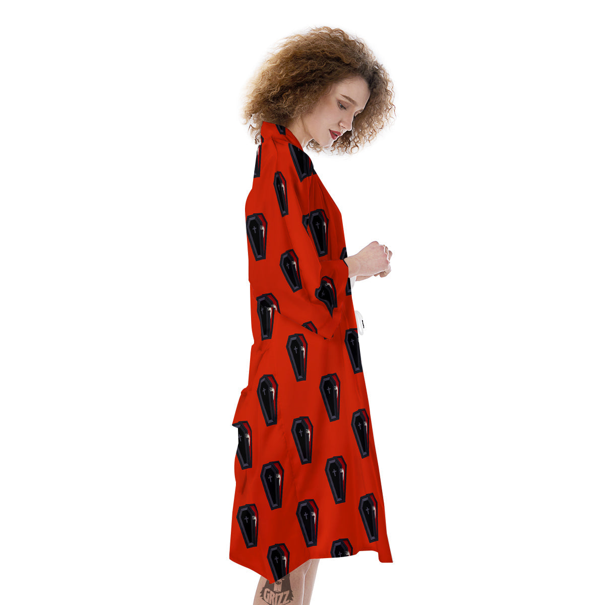 Black Coffin Red Print Pattern Kimono-grizzshop