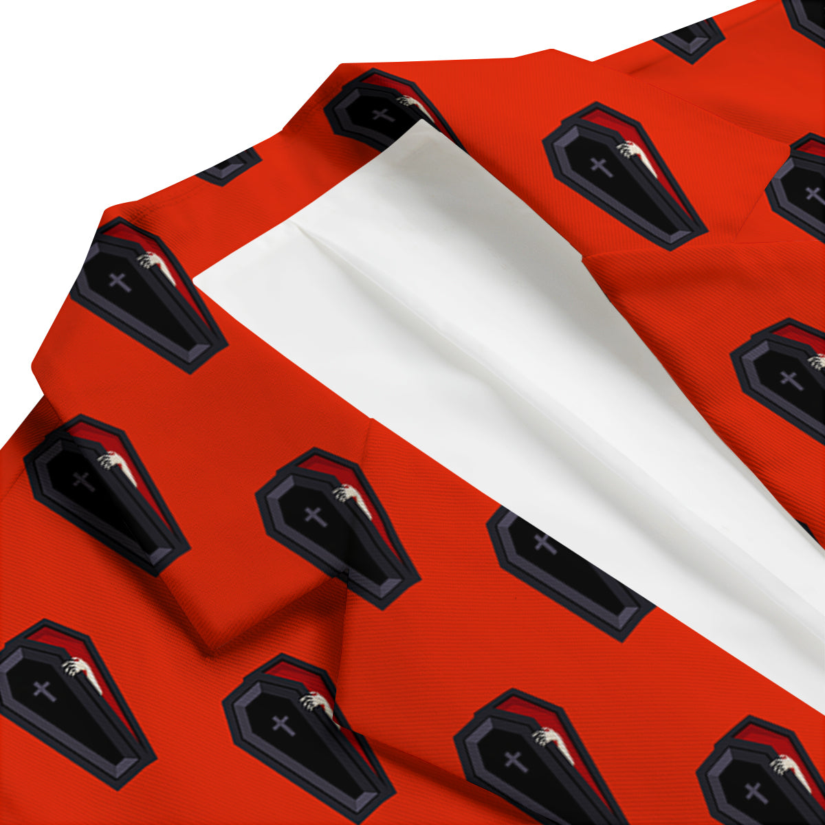Black Coffin Red Print Pattern Men's Blazer-grizzshop