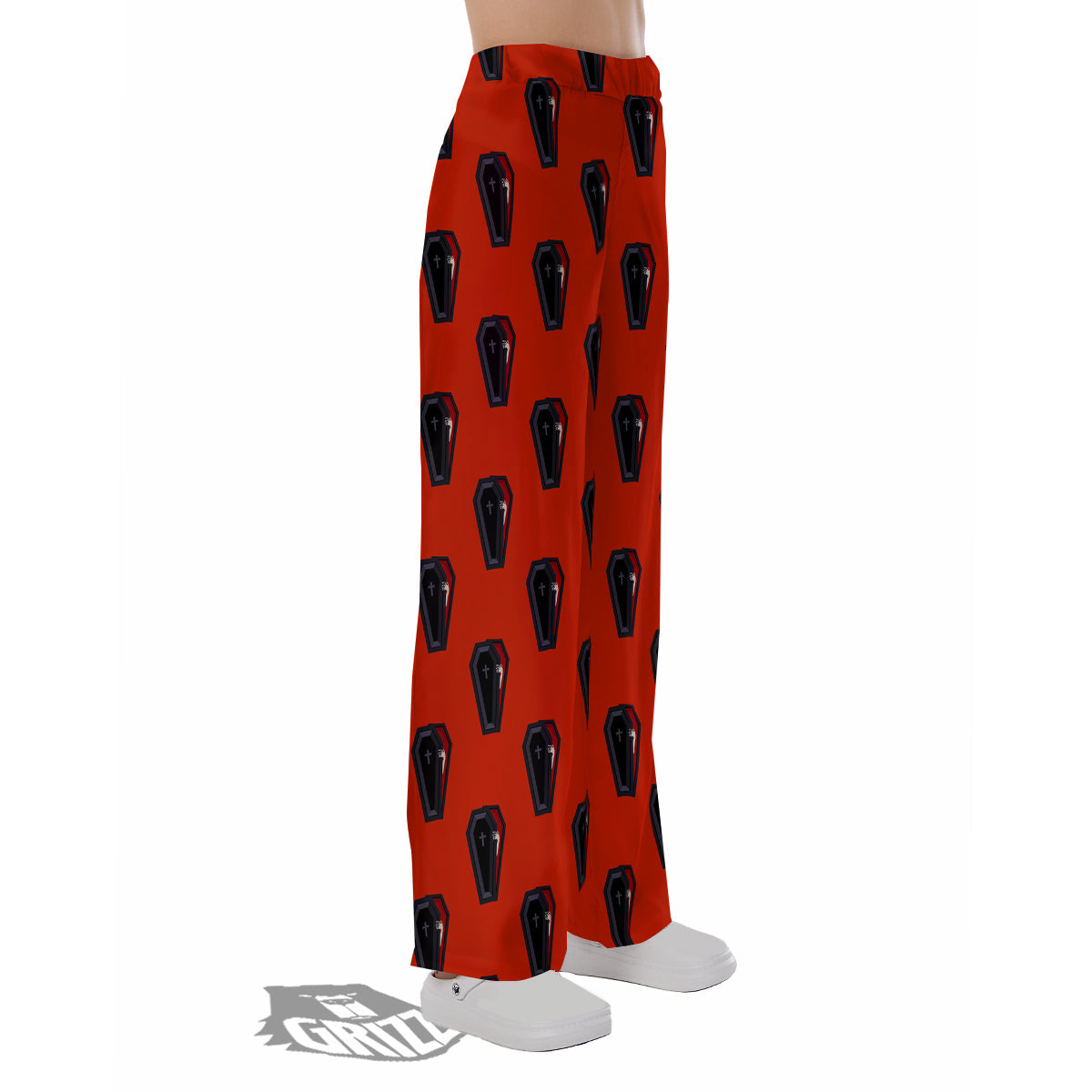 Black Coffin Red Print Pattern Pajama Pants-grizzshop