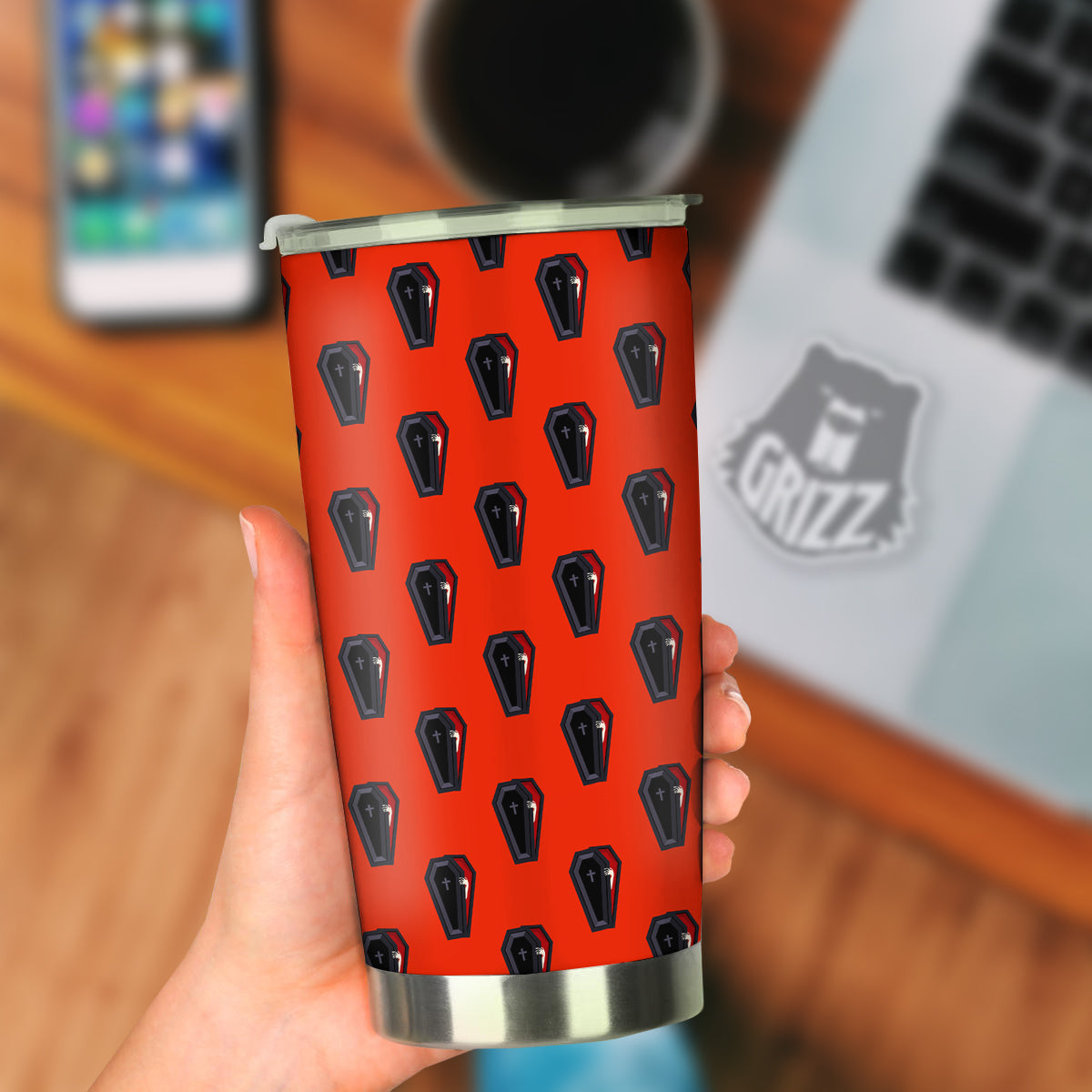 Black Coffin Red Print Pattern Tumbler-grizzshop