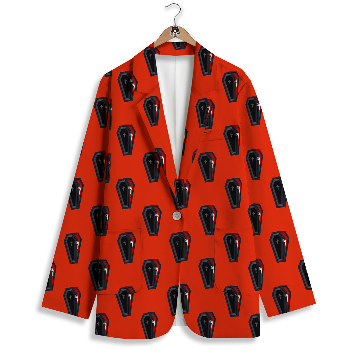 Black Coffin Red Print Pattern Women's Blazer-grizzshop