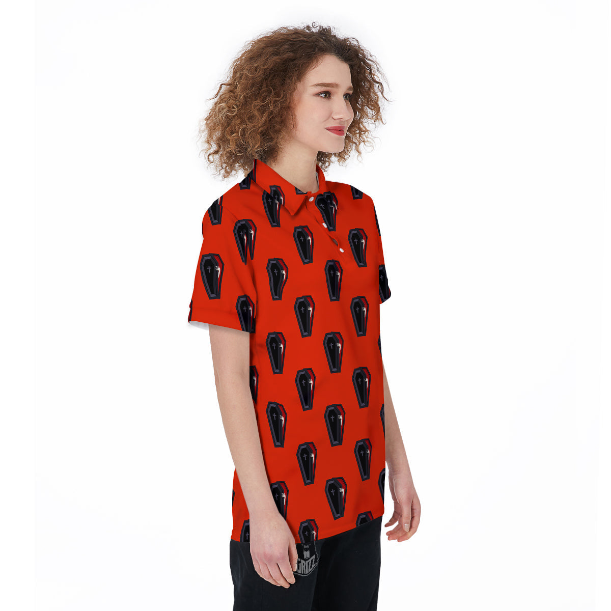 Black Coffin Red Print Pattern Women's Golf Shirts-grizzshop