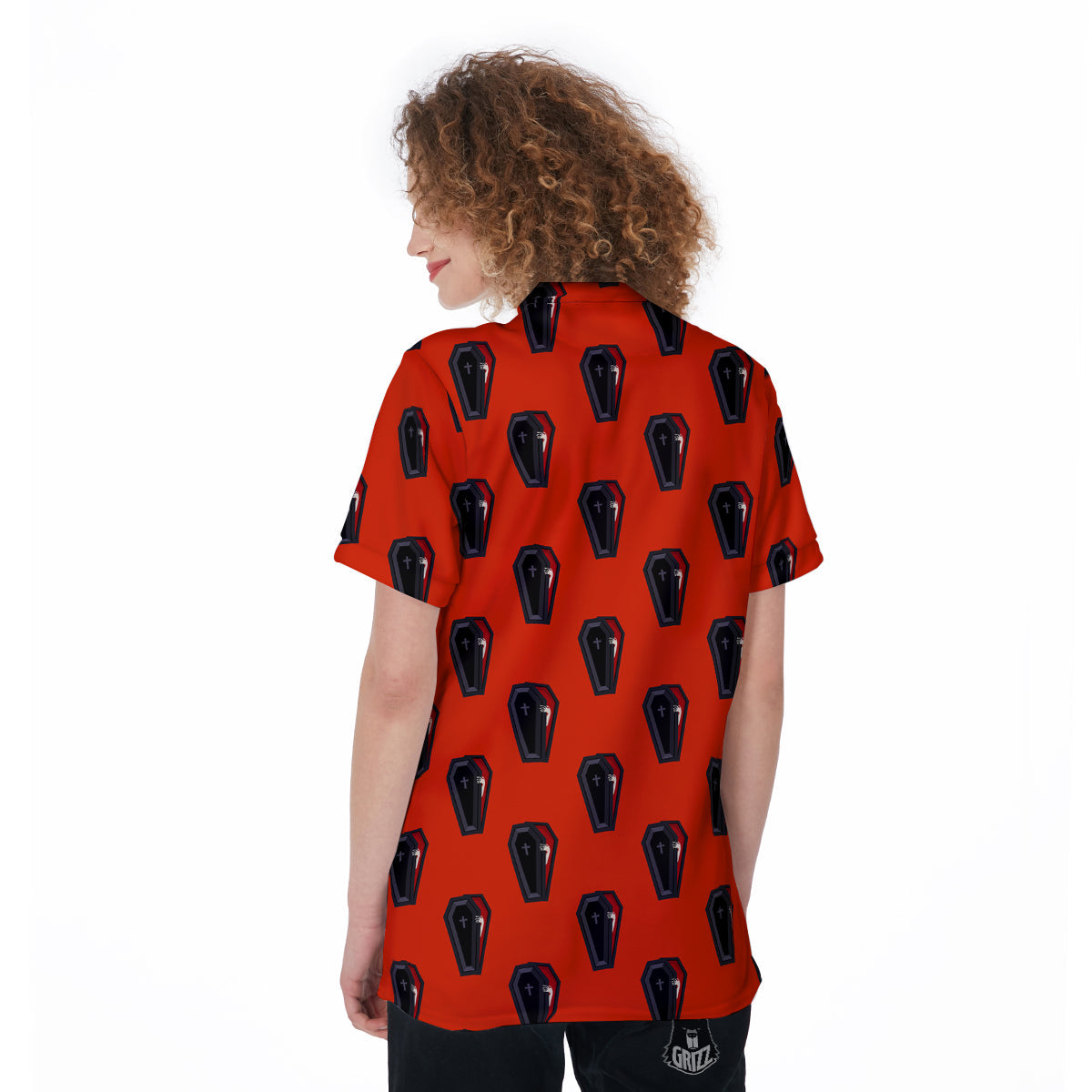 Black Coffin Red Print Pattern Women's Golf Shirts-grizzshop