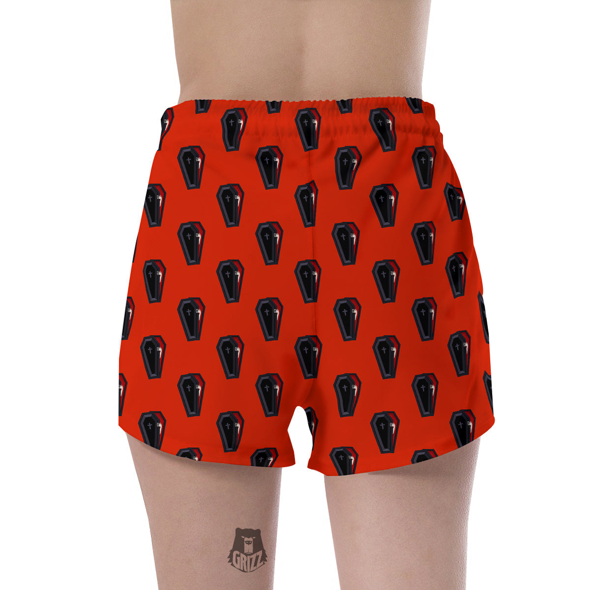 Black Coffin Red Print Pattern Women's Shorts-grizzshop