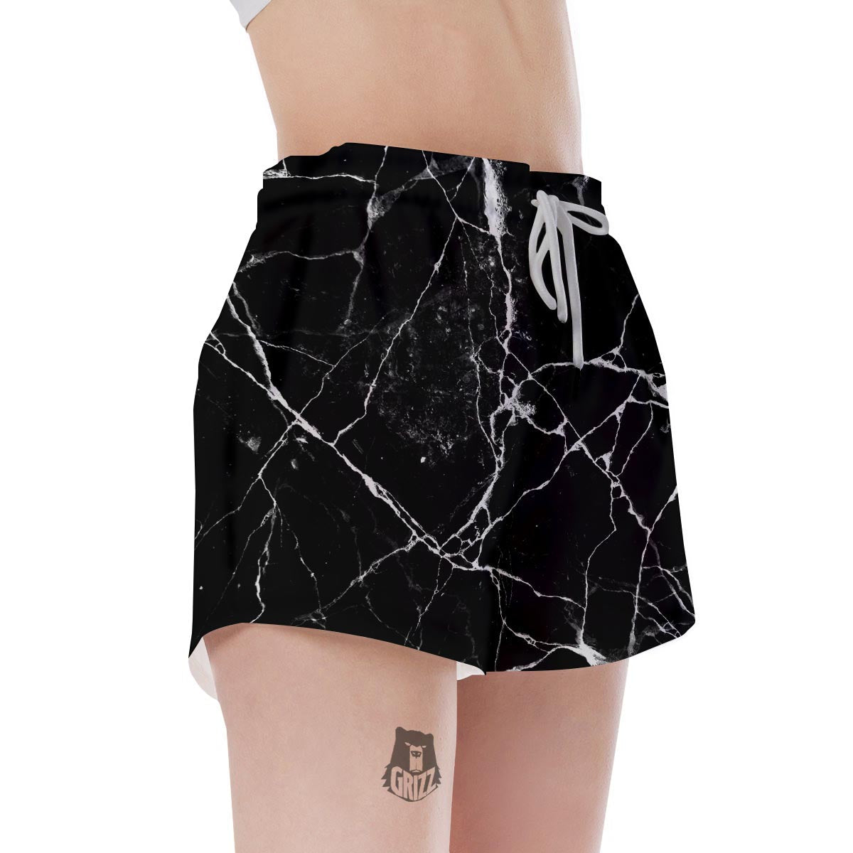 Black Cracked Marble Women's Shorts-grizzshop