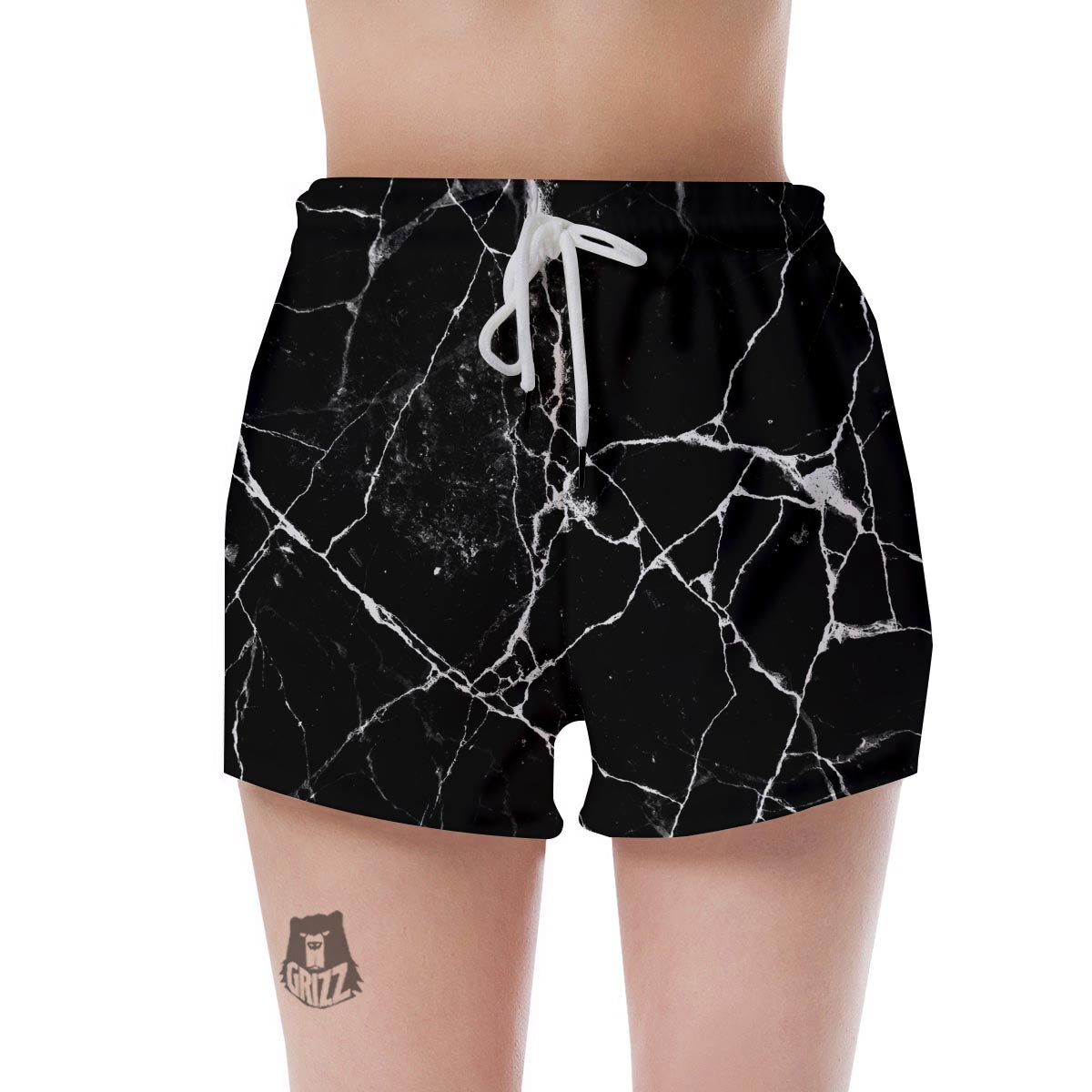 Black Cracked Marble Women's Shorts-grizzshop