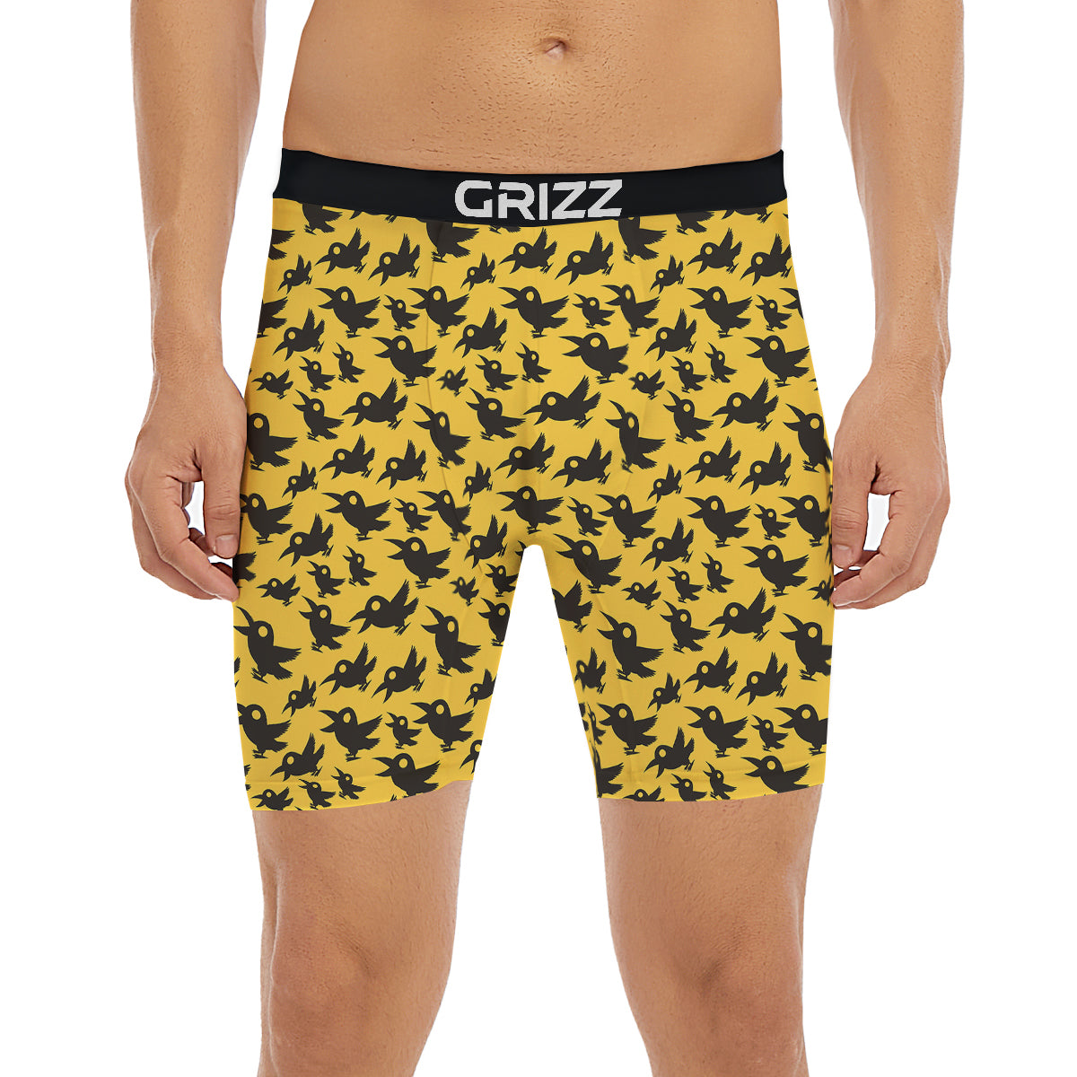 Black Crow Yellow Print Pattern Boxer Briefs-grizzshop