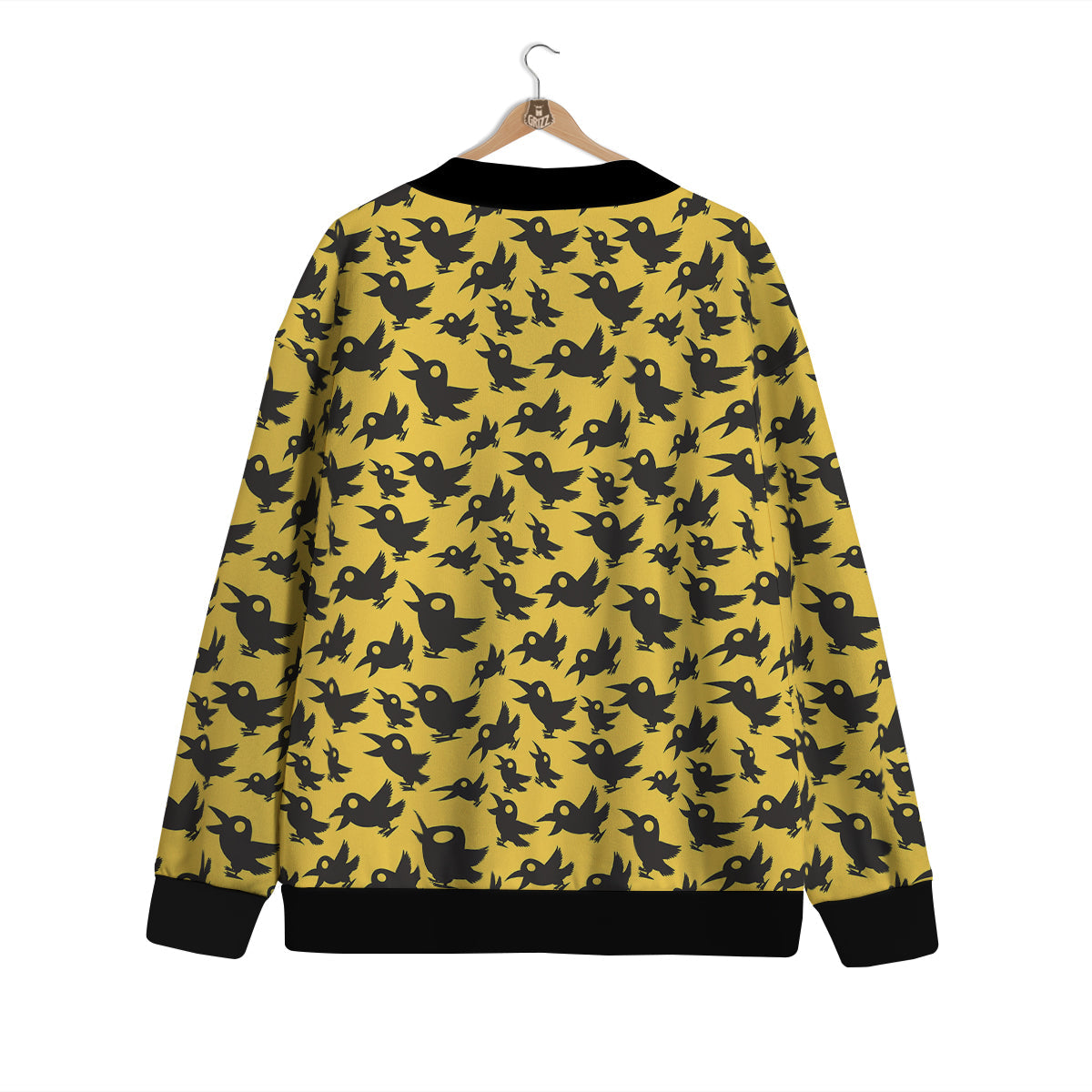 Black Crow Yellow Print Pattern Cardigan-grizzshop