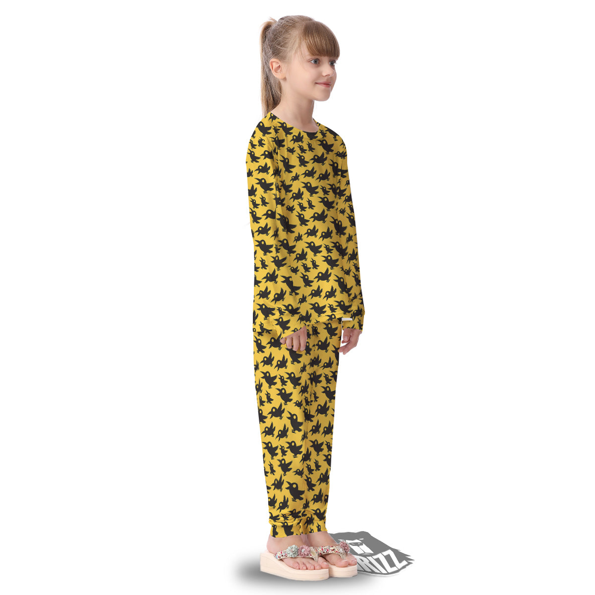 Black Crow Yellow Print Pattern Kid's Pajamas-grizzshop