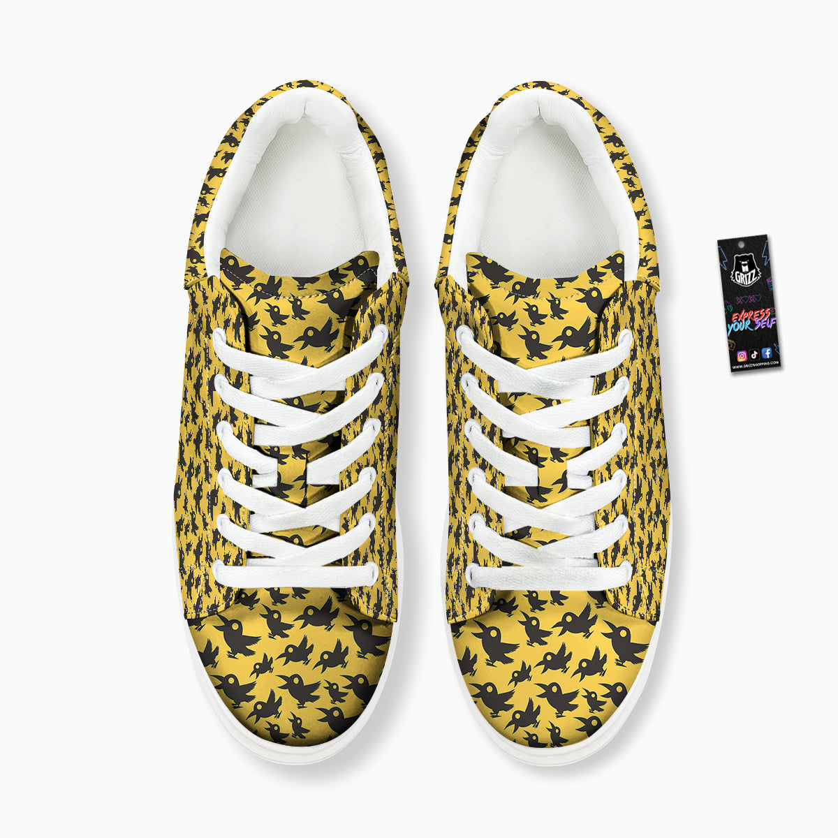 Black Crow Yellow Print Pattern Platform Shoes-grizzshop