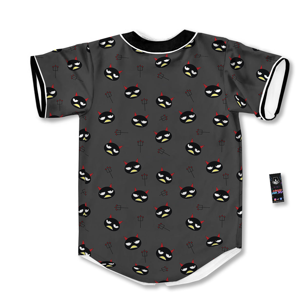 Black Demon Cartoon Print Pattern Baseball Jersey-grizzshop