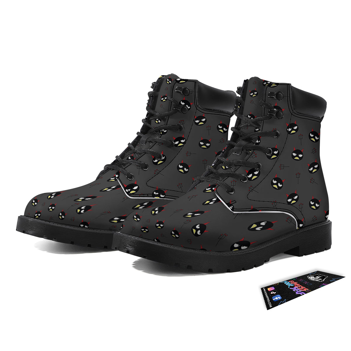 Black Demon Cartoon Print Pattern Boots-grizzshop